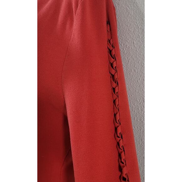 Cyrus Orange Braided Sleeves V Neck Ribbed Sweater Top Large Lightweight Soft - Picture 7 of 7